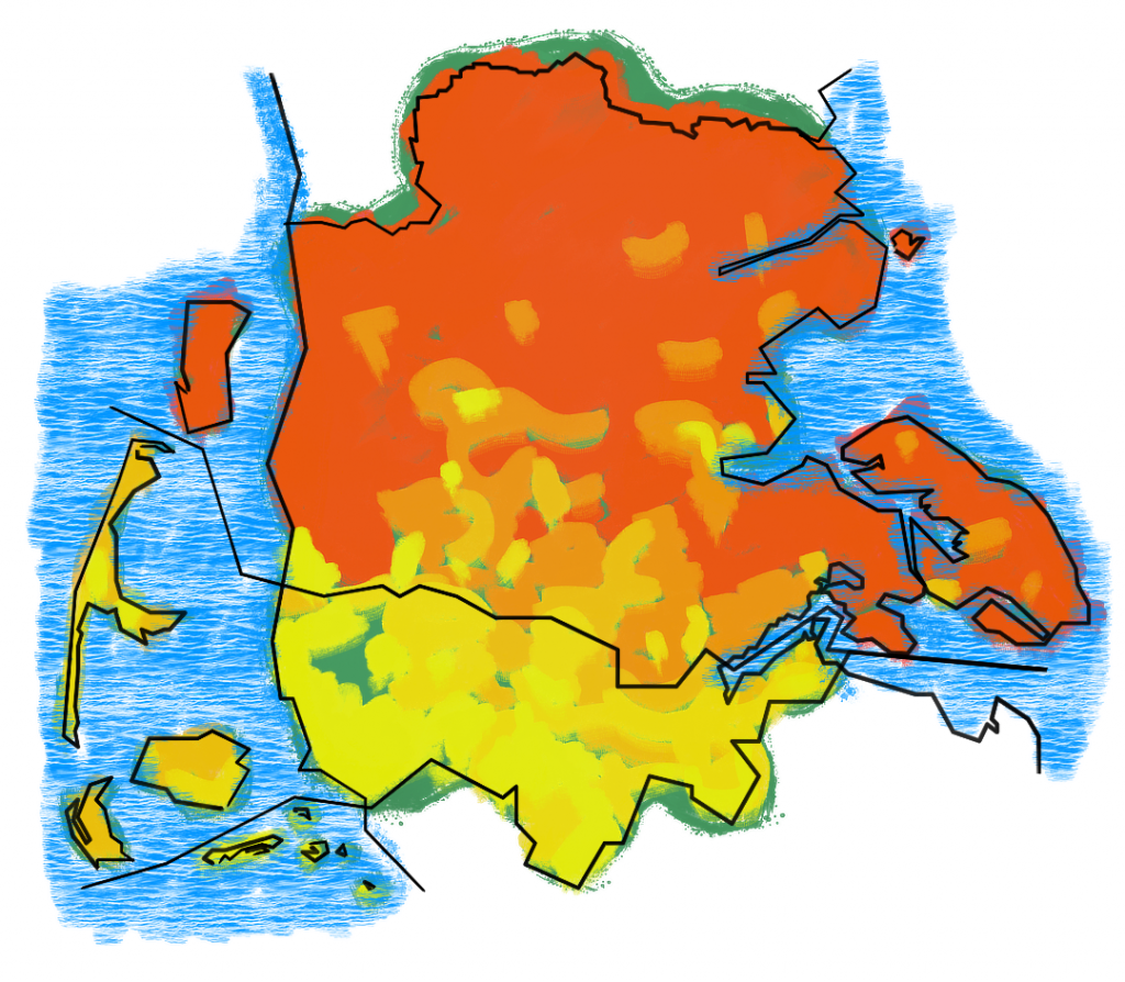 Illustration af den dansk tysk-grænse med zonerne for afstemingerne i 1920